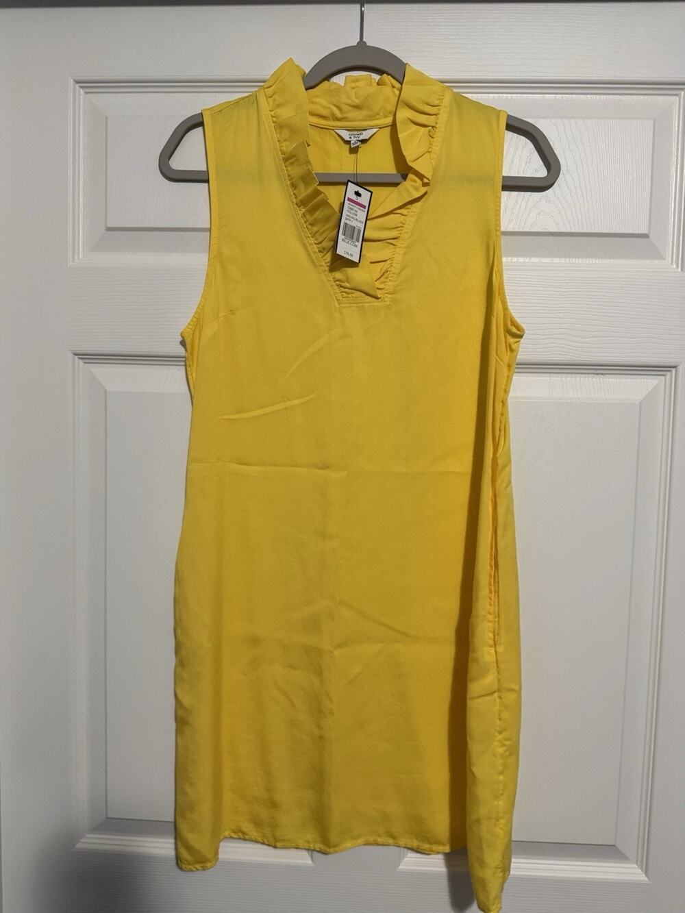 Crown & Ivy Women's Blouse S Yellow Solid Woven Sleeveless Ruffle V-Neck